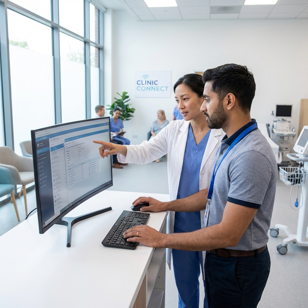 ATC Computers technician providing IT support to a healthcare professional